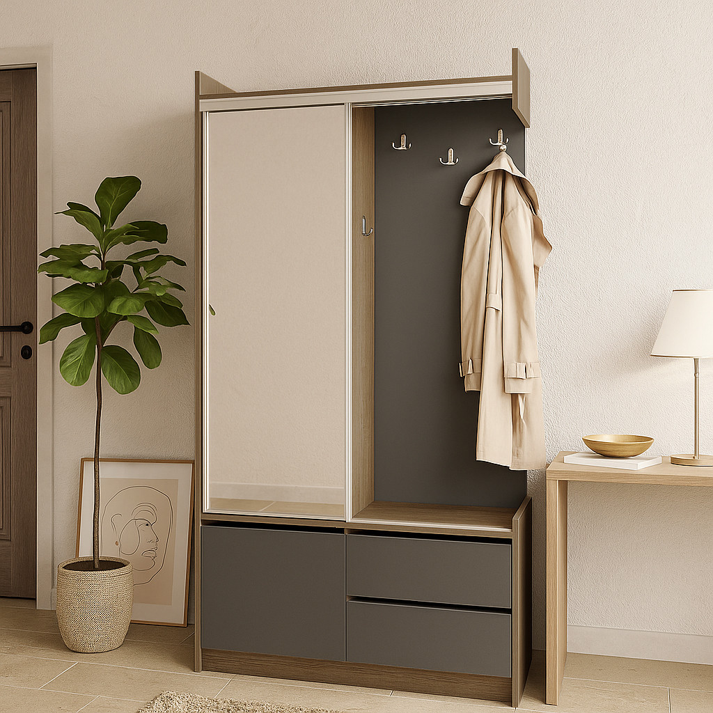 Сучасна стильна маленька вузька передпокій купе 1 метр в коридор з дзеркалом взуттєвою ДСП Таня Купе 2 Летро