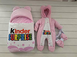 Зимовий комбінезон + спальник для новонароджених, принт Kinder, рожевий
