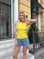 Женская желтая майка рубчик однотонная трикотаж размеры от 42 до 54