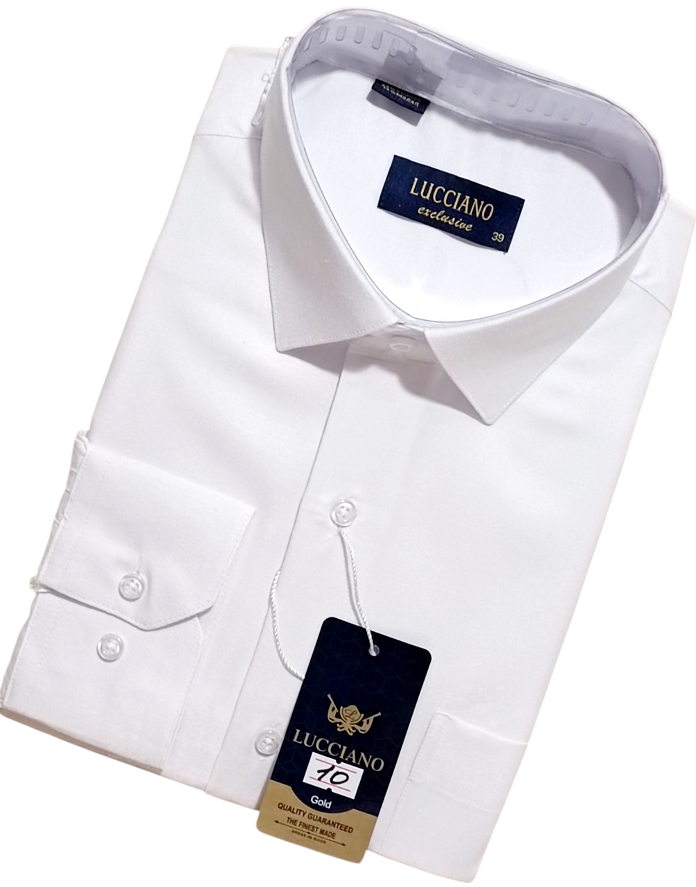 Класична однотонна чоловіча сорочка Lucciano vd-0010 біла з довгим рукавом, ошатна, стильна 45