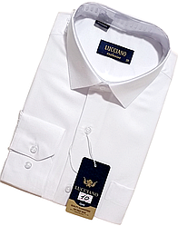 Класична однотонна чоловіча сорочка Lucciano vd-0010 біла з довгим рукавом, ошатна, стильна 45