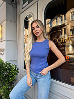 Женская майка рубчик однотонная цвета джинс трикотаж размеры от 42 до 54