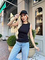 Женская черная майка рубчик однотонная трикотаж размеры от 42 до 54