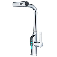 Змішувач для кухні з висувною лійкою Mixxus FALCON 014, 4 режими, з індикатором температури (MI6838) — одноважільний змішувач