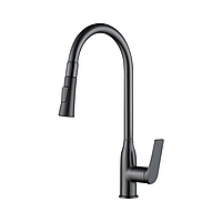 Змішувач для кухні Mixxus Premium DERBY 014 (NUT) GRAPHITE (MI6611) з висувною лійкою, одноважільний, графіт, для кухонної мийки,