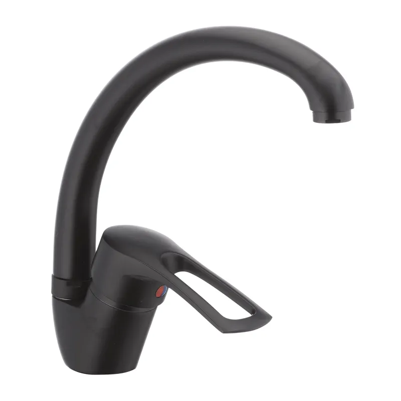 Змішувач для кухні Cron Hansberg 777 чорний (CR0789) — одноважільний змішувач для кухні з довгим виливом, чорне покриття