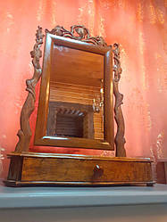 Антикварне туалетне дзеркало з різьбленого дерева, з шухлядкою