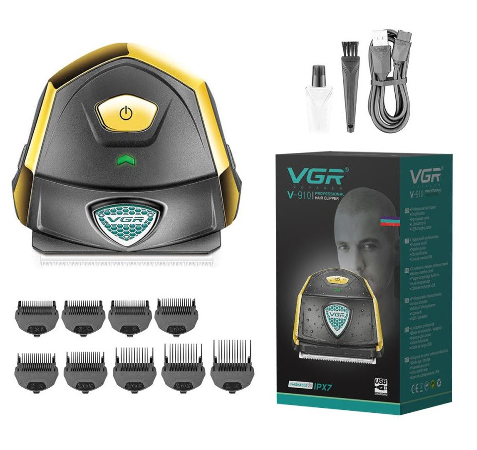 Машинка для стриження волосся VGR V-910 (9 насадок, ін. зарядки, ст. акум.), машинка для стрижки акумуляторна, фото 1