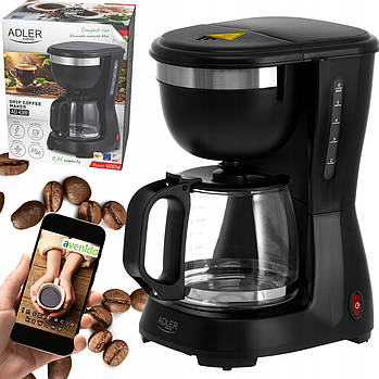 Крапельна кавоварка Adler AD 4381 Black — 600 Вт, 0,6 л, функція підігріву