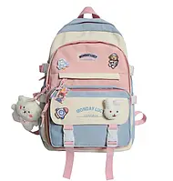 Рюкзак портфель шкільний із значками та брелками для дівчинки підлітковий, 38х29х16 см, різнокольоровий