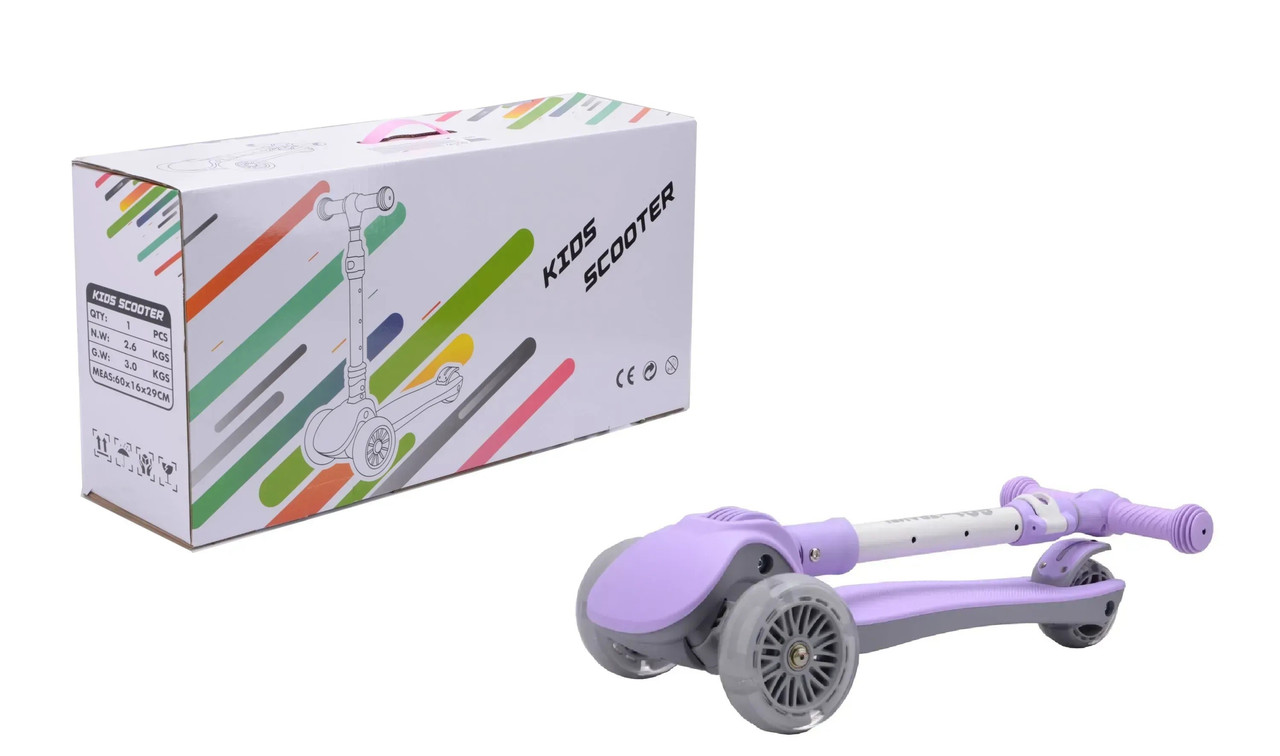 Уцінка Триколісний складаний самокат LED (до 80 кг) GO Travel LS308PP ліловий