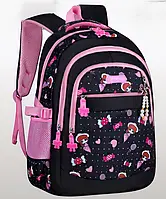 Рюкзак шкільний портфель на 5 відділень з принцесою для дівчинки підлітковий 1-4 клас, 41х28х16 см, чорний