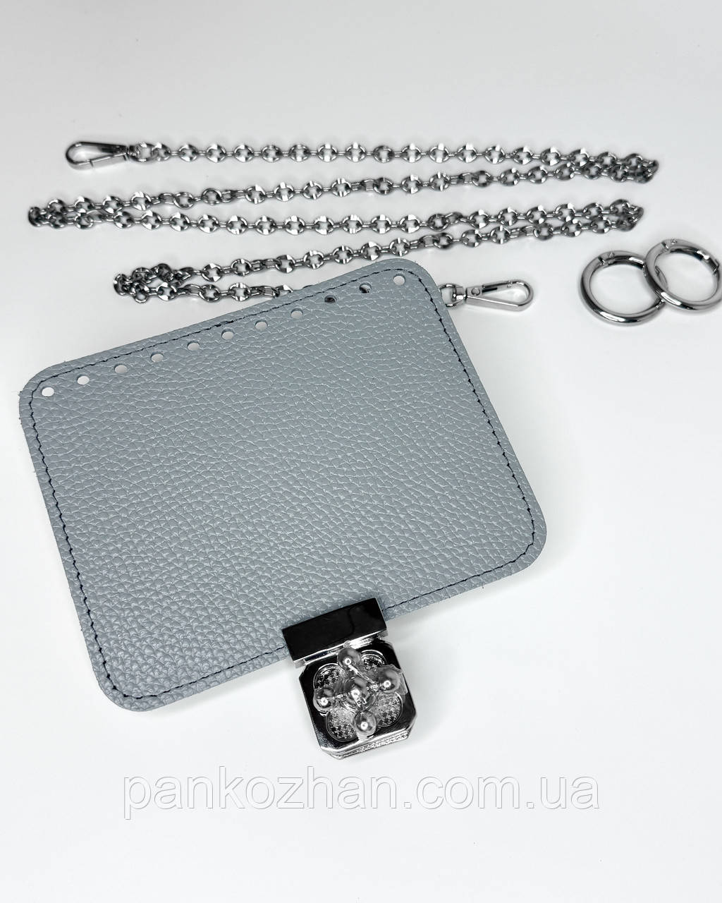 Набір шкіряної фурнітури для сумки міні МК 3.0 флотар світло сірий , натуральна шкіра, фото 1