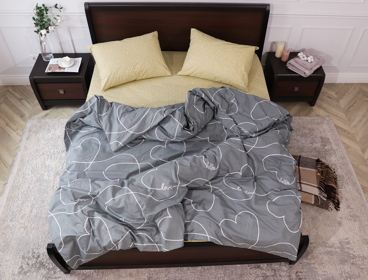 Євро комплект (Бязь) | Комплект постільної білизни "Hearts Love" | Простирадло 240х220 см, фото 1