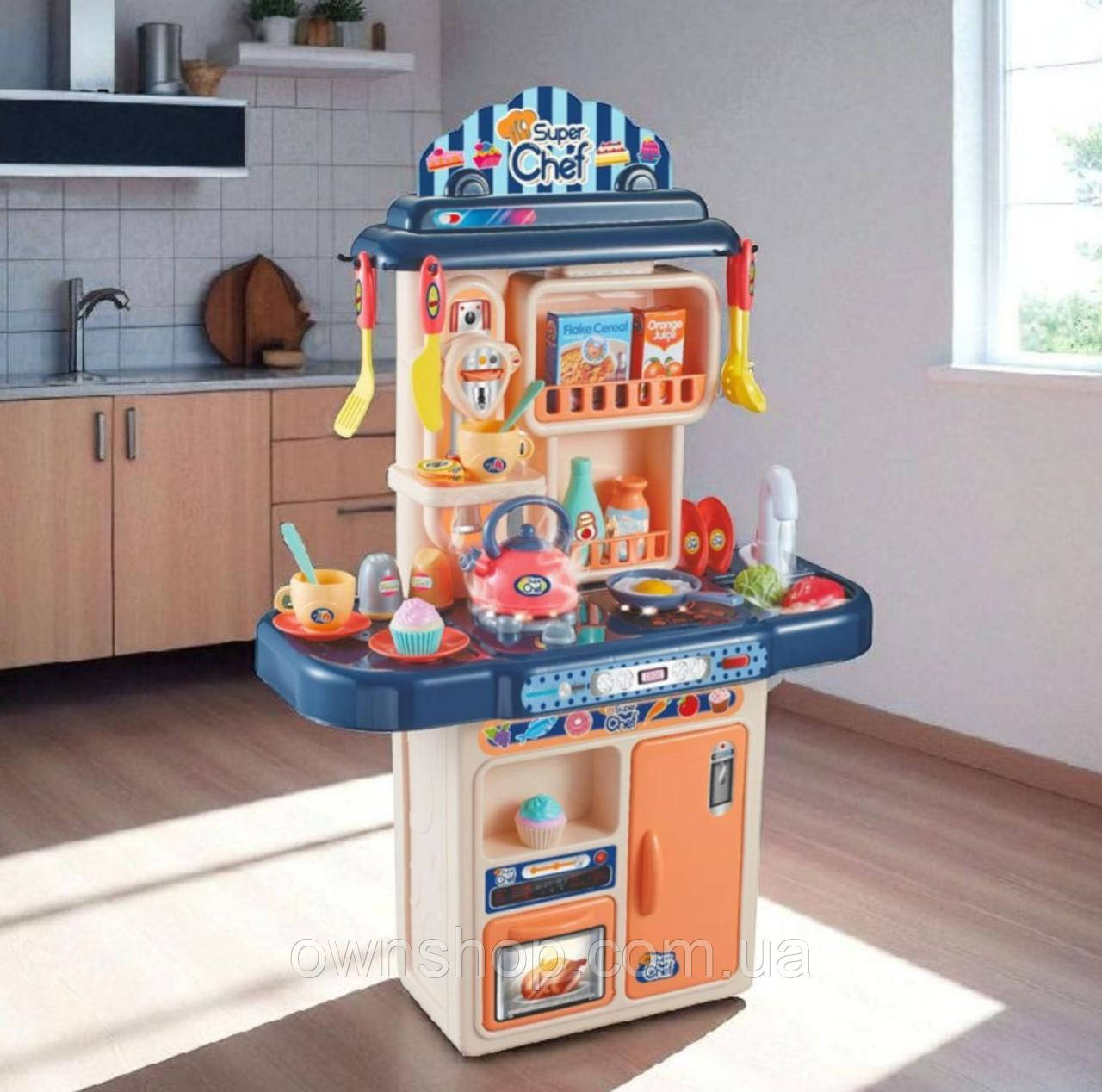 Дитяча кухня 16854А LIMO TOY 28 предметів, висота 70 см, духовка, плита — "холодна пара", мийка (вода), фото 1