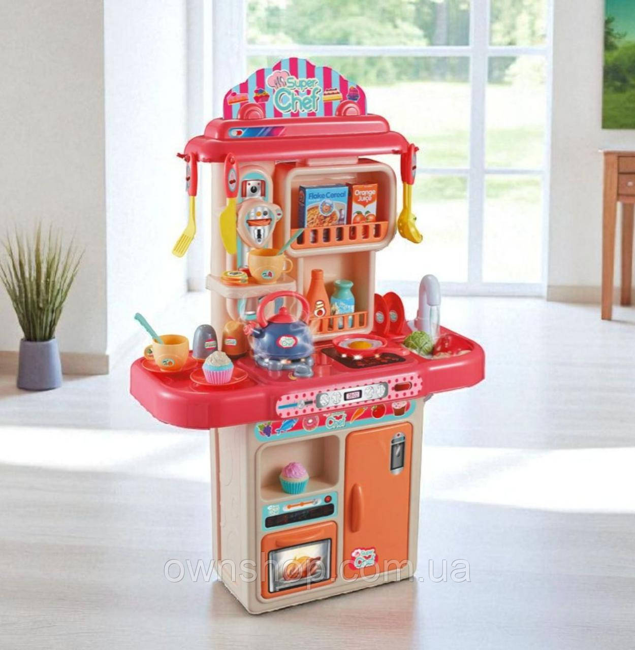 Дитяча кухня 16854D LIMO TOY 28 предметів, висота 70 см, духовка, плита, мийка (вода), рожева, фото 1