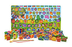 Логічна дерев'яна дошка 31592 абетка сортер риболовля цифри форми кольори