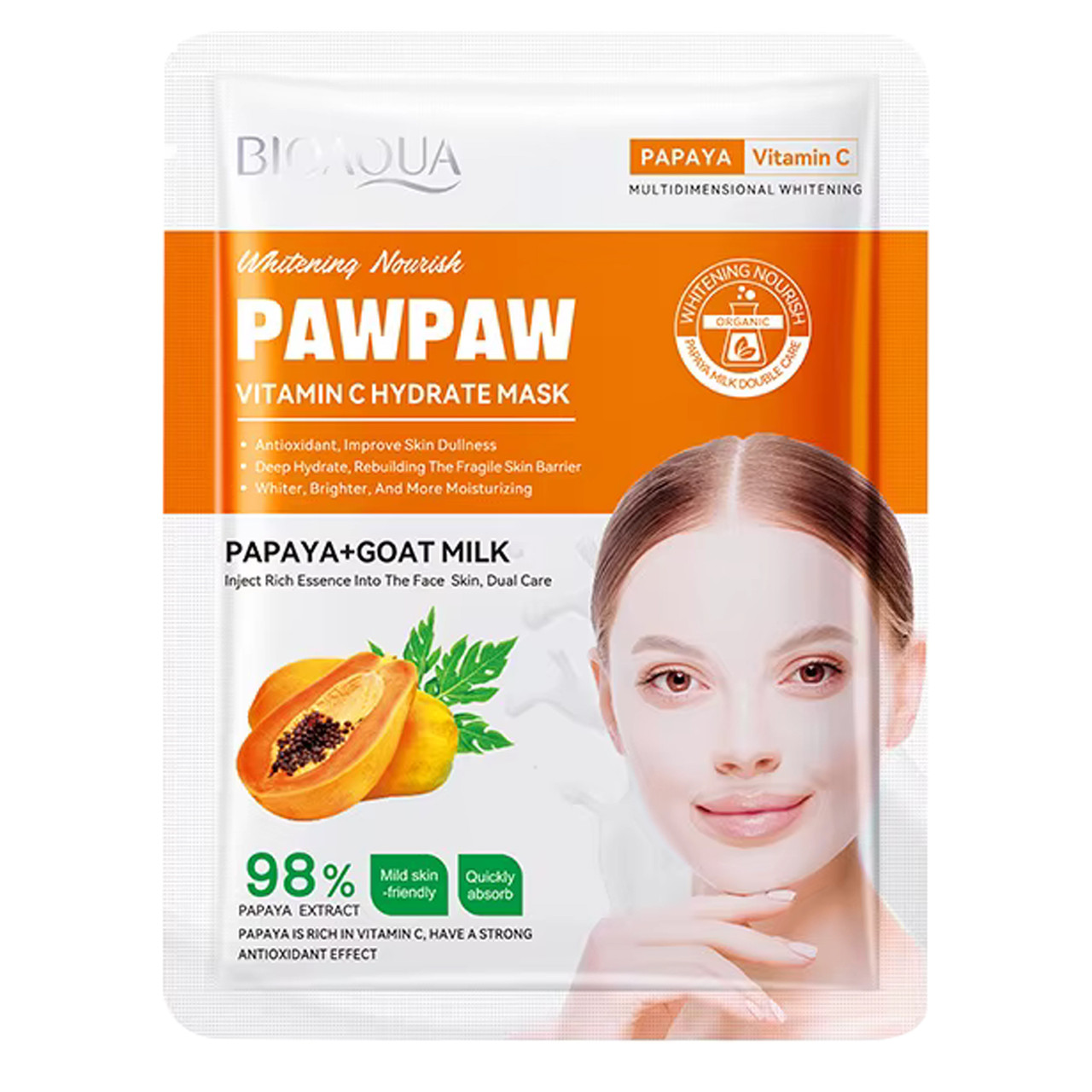 Тканинна маска для обличчя BIOAQUA Papaya Vitamin C освітлювальна, зволожуюча 25 г