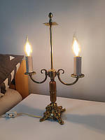 Вінтажна латунна настільна лампа на 2 свічки — класичний канделябр, 47 см