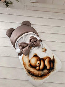 Спальник для новонароджених, принт Ведмедик на місяці коричневий