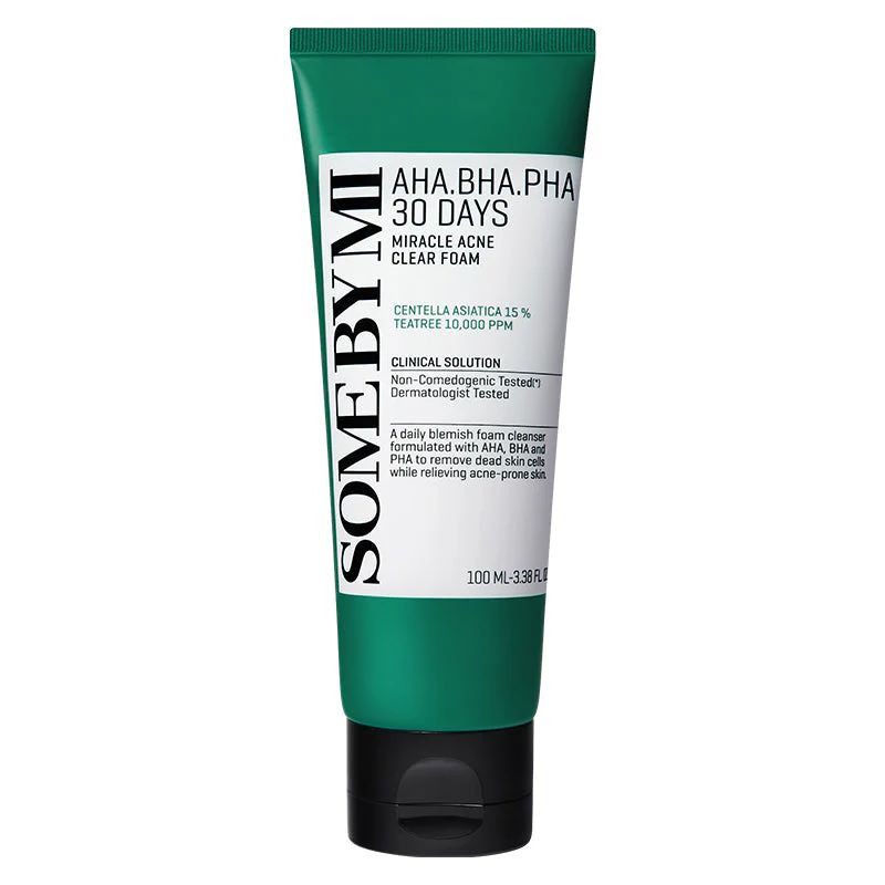 Уцінка! Очищаюча кислотна пінка для вмивання SOME BY MI AHA.BHA.PHA 30 Days Miracle Acne Clear Foam 100ml (М'ята коробка!), фото 1