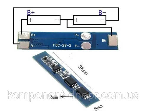 Контролер (балансир) заряду/розряджання LiIo батарей BMS 2S 3A, фото 1
