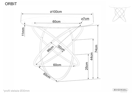 Стіл ORBIT прозорий/хром д.100, фото 2