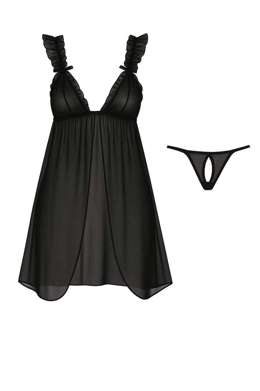 Нічна сорочка Слеш S-М Yiyue стринги в комплекті чорний, фото 1