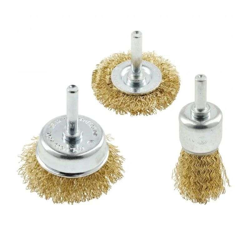 Комплект металевих кручених щіток Hogert латунь 3 штуки 20 мм 50 мм диск (HT7D745), фото 1