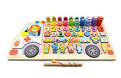 Логічна дерев'яна дошка 53625 сортер риболовля цифри форми кольори пазли