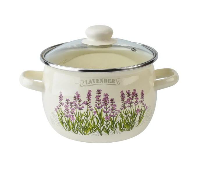 Каструля емальована зі скляною кришкою 5 л. Interos Мікс, фото 1