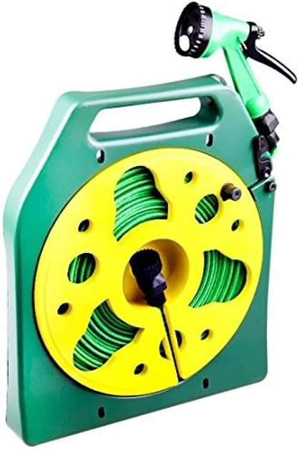 💚Поливальний шланг з котушкою та пістолетом-розпилювачем BSM 15м для поливу саду городу Зелений, фото 1