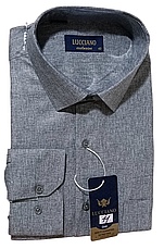 Класична однотонна чоловіча сорочка Lucciano vd-0011 сіра з довгим рукавом, ошатна, стильна, фото 2