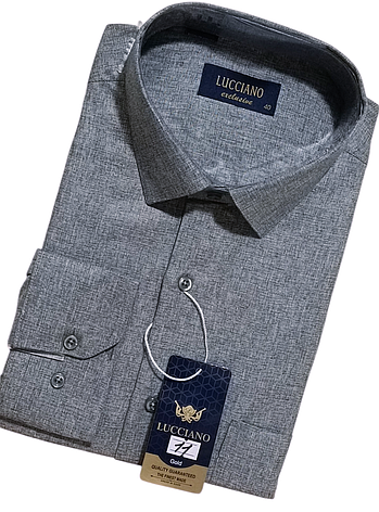 Класична однотонна чоловіча сорочка Lucciano vd-0011 сіра з довгим рукавом, ошатна, стильна, фото 1