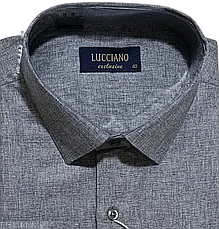 Класична однотонна чоловіча сорочка Lucciano vd-0011 сіра з довгим рукавом, ошатна, стильна, фото 3