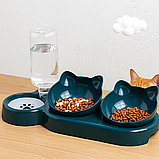 Подвійна миска для годування кішок з автоматичною поїлкою 500 мл Миска для тварин подвійна з напувалкою, фото 2