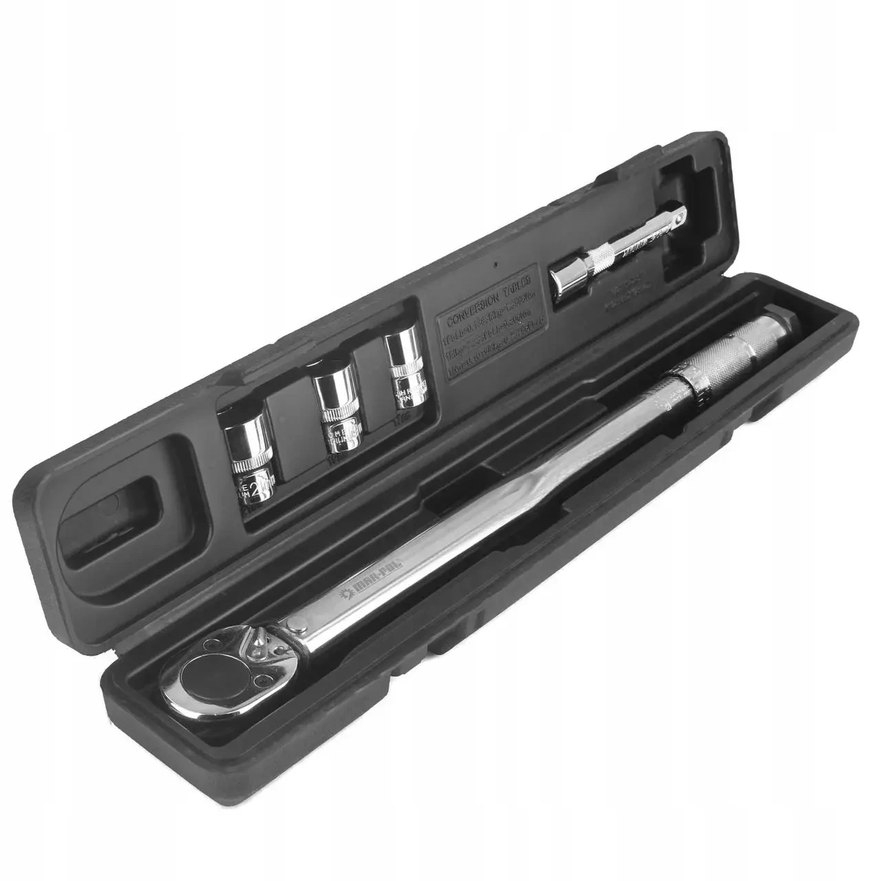 Динамометричний ключ Mar-Pol 1/2” 28-210 Нм + головки 17/19/21 мм + подовжувач 125 мм (M53589) у кейсі, фото 1