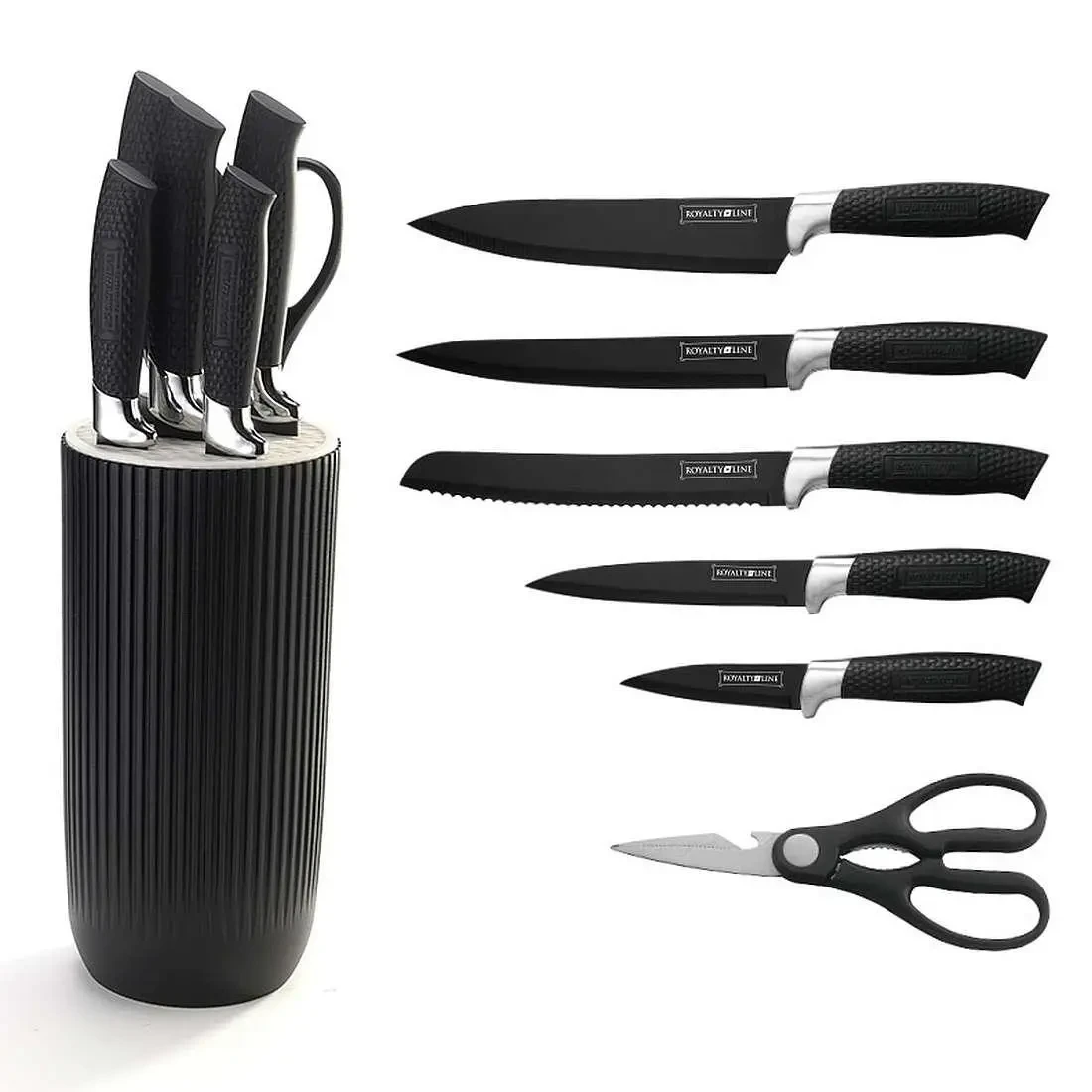 Набір кухонних ножів Royalty Line RL-NC07B, 7 предметів з обертовою підставкою, нержавіюча сталь, фото 1
