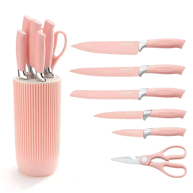 Набір кухонних ножів Royalty Line RL-NC07P, 7 предметів з обертовою підставкою, нержавіюча сталь, фото 1