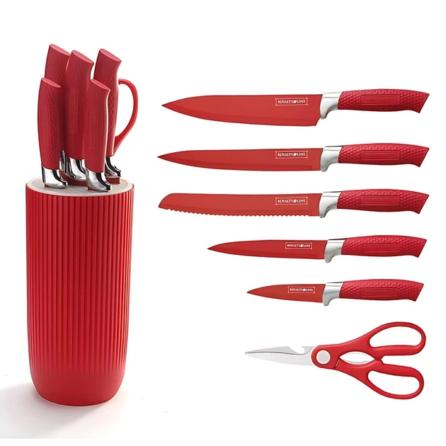 Набір кухонних ножів Royalty Line RL-NC07R , 7 предметів з обертовою підставкою, нержавіюча сталь, фото 1