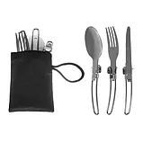 Набір туристичного посуду Trizand 23667 — каструля, сковорідка, чайник, столові прибори, чашки, карабіни, чохол, фото 5