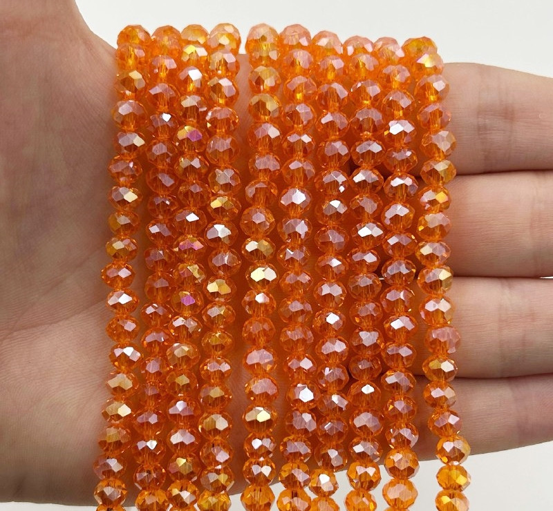 Намистини рондель / 6х4 мм / Кількість: 80-90 шт / Прозорий / с АБ / Помаранчевий №344, фото 1