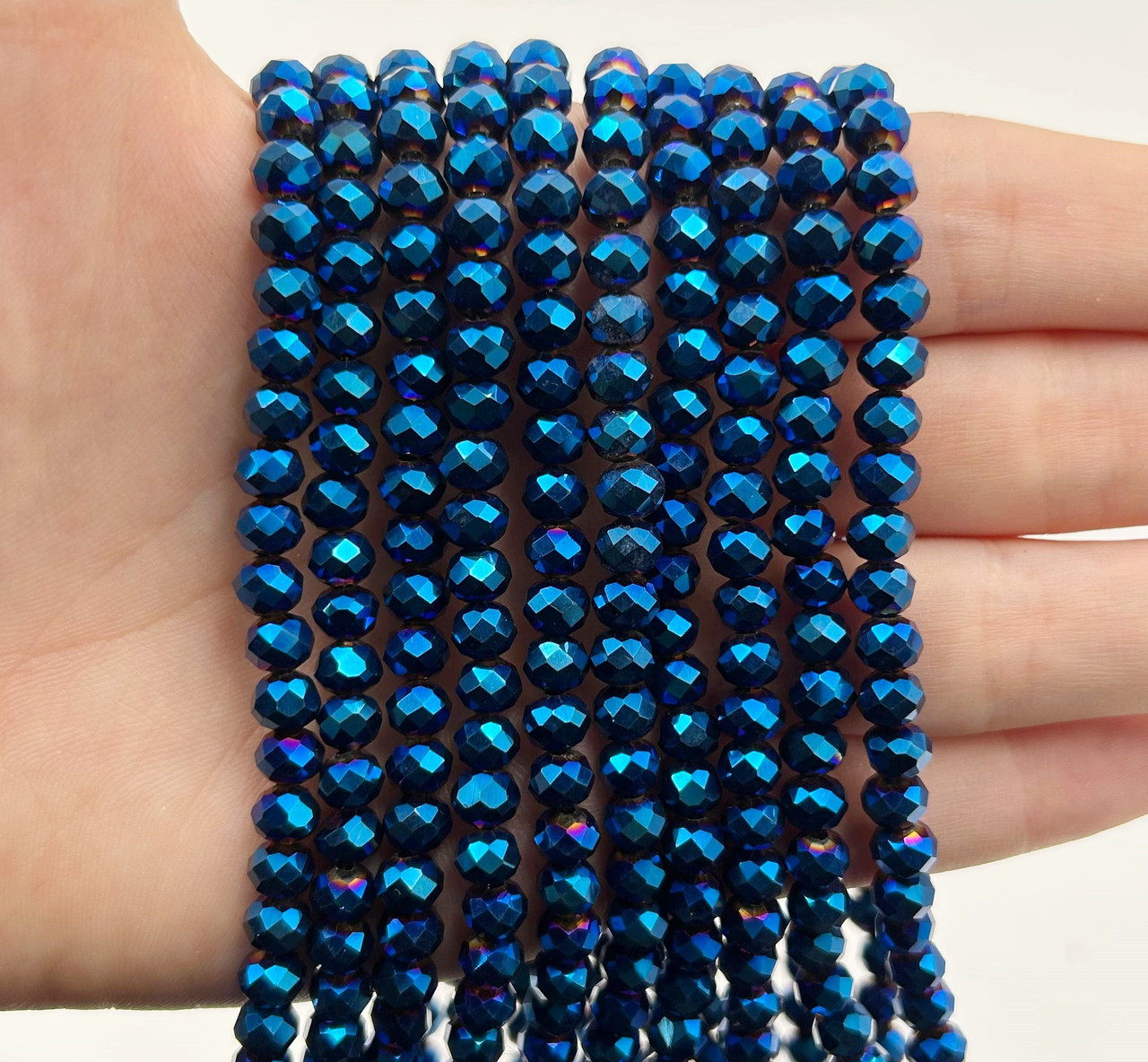 Намистини рондель / 6х4мм / кількість: 80-90 шт / Гальванічне синє напилення / з АБ, фото 1