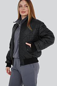 Жіночий стьобаний утеплений бомбер Лана, плащівка Монако, утеплювач Тінсулейт 120 чорний