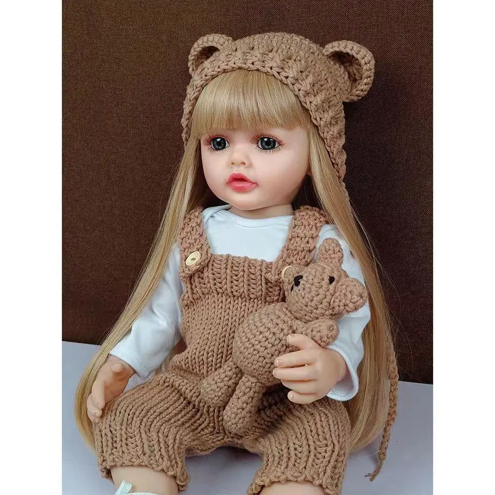 Лялька вінілова 55см, ручна робота, вишукана лялька для дівчинки з ведмедиком Reborn Baby Doll 106, фото 1