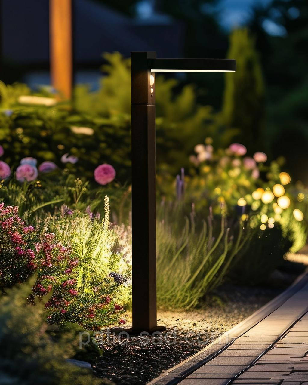 Мінімалістичний садовий світильник PARKERS з датчиком руху, чорний, фото 1