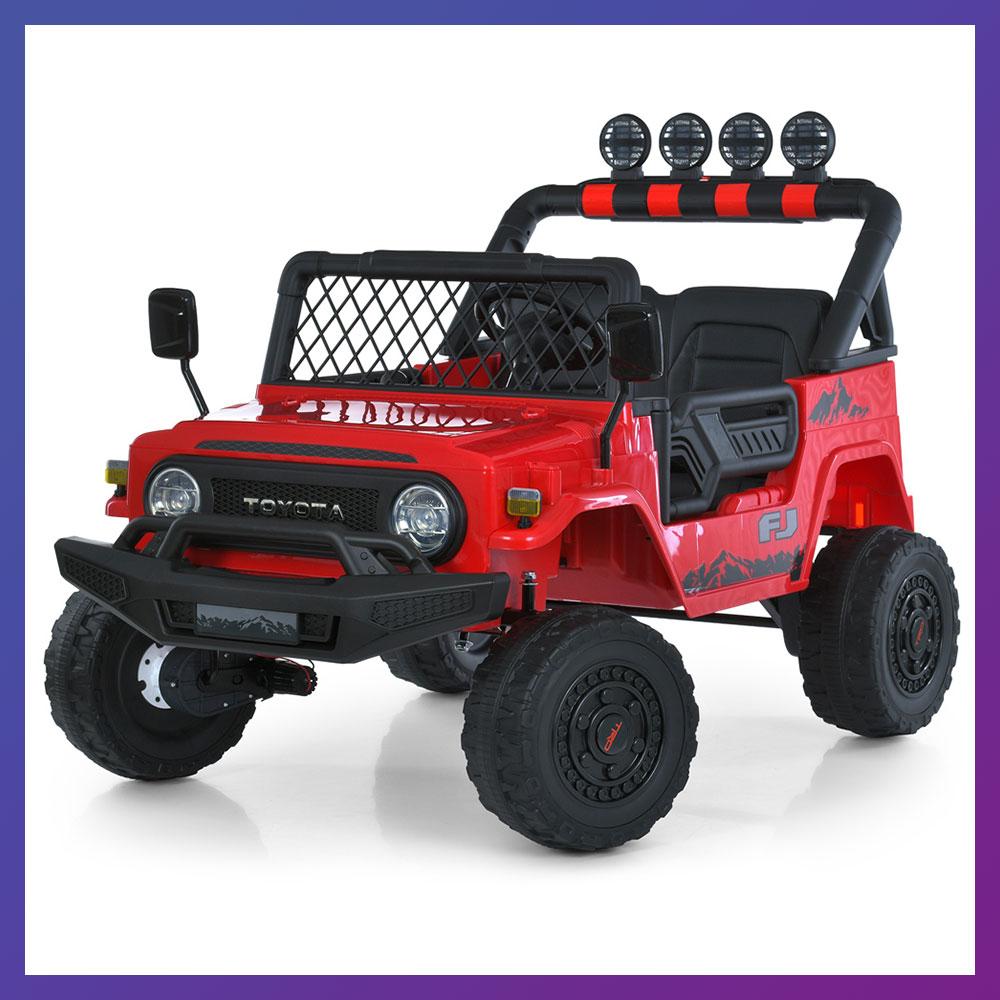 Дитячий електромобіль на акумуляторі двомісний Джип Toyota M 2566 з пультом р/у для дітей 3-8 років Червоний, фото 1