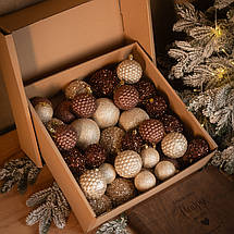 Набір ялинкових куль "Блиск" 40 шт. Коричневий. Подарунковий набір новорічних кульок Кульки на ялинку, фото 3