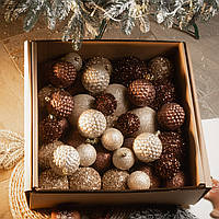 Набор новогодних шаров "Блеск" 40 шт. Подарочный набор елочных шаров Шарики на елку Цвет коричневой