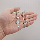 Чоловіча срібна цепочка з хрестиком на жорсткому вушку. Срібний хрестик і ланцюжок бісмарк срібло. 55 см, фото 3